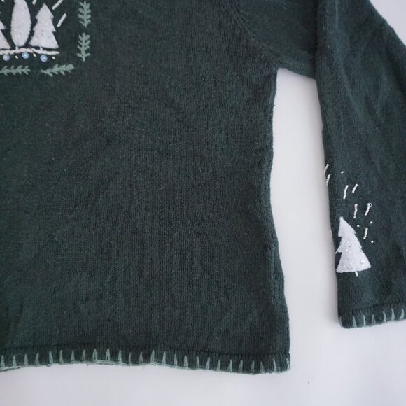 Vintage Christopher & Banks Green Hand-Embroidered Sweater Cabincore Winter L - Picture 6 of 10